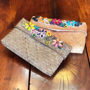 Natural Woven Rattan Clutch Purse